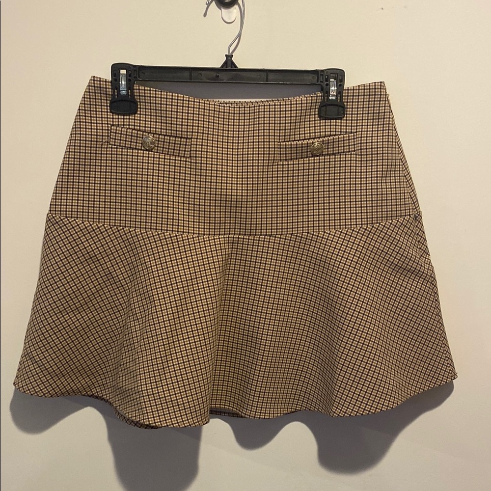 LOFT Plaid A-Line Skirt in Beige and Black